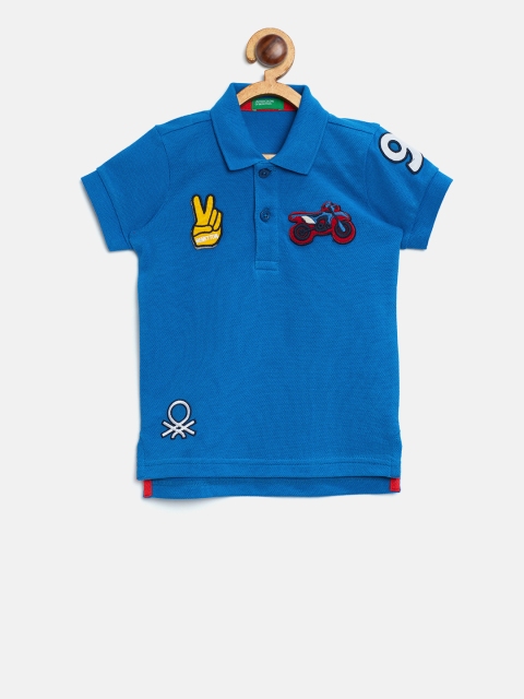 United Colors of Benetton Boys Blue Solid Polo Collar T-shirt