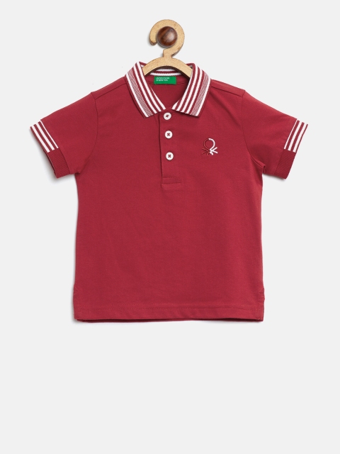 United Colors of Benetton Boys Red Solid Polo Collar T-shirt