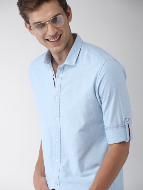 Mast & Harbour Men Blue Slim Fit Solid Casual Shirt