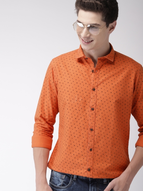 Mast & Harbour Men Orange Regular Fit Printed Casual Shirt