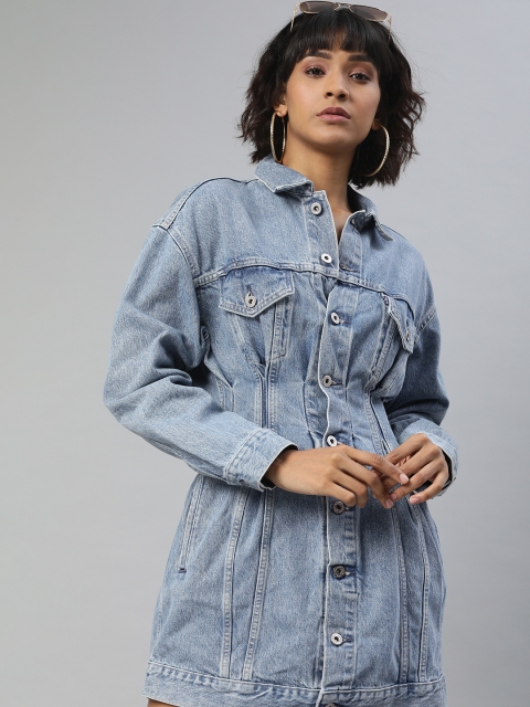 Levis Women Blue Solid Shirt Trucker Dress
