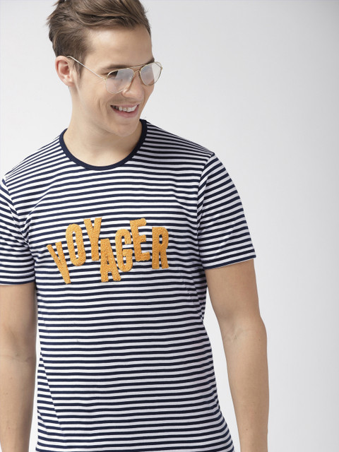 Mast & Harbour Men Navy Blue & White Striped Round Neck T-shirt
Mast & Harbour Men Navy Blue & White Striped Round Neck T-shirt