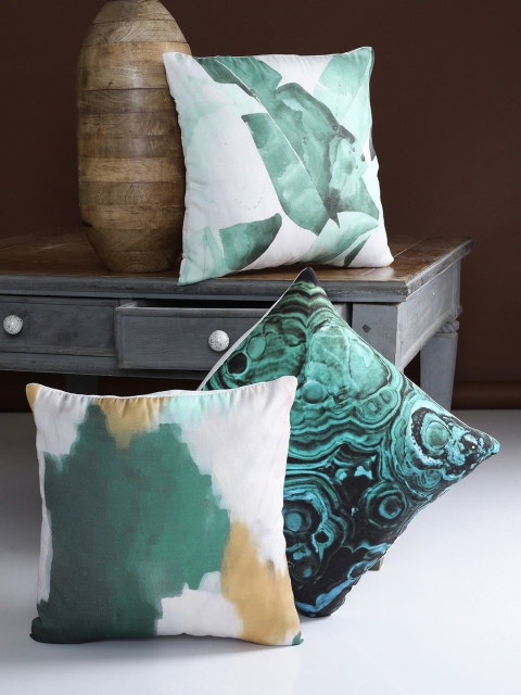 Alina decor Green Set of 3 Abstract Square Cushion Covers