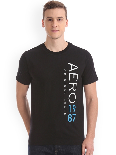 Aeropostale Men Black Self Design Round Neck T-shirt