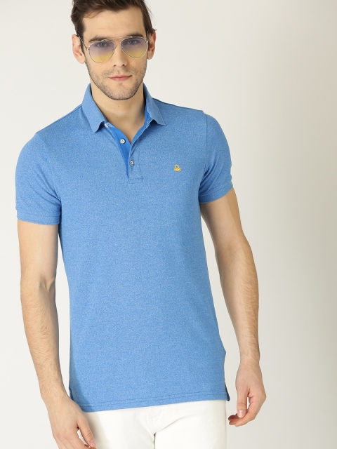 United Colors of Benetton Men Blue Solid Polo Collar T-shirt