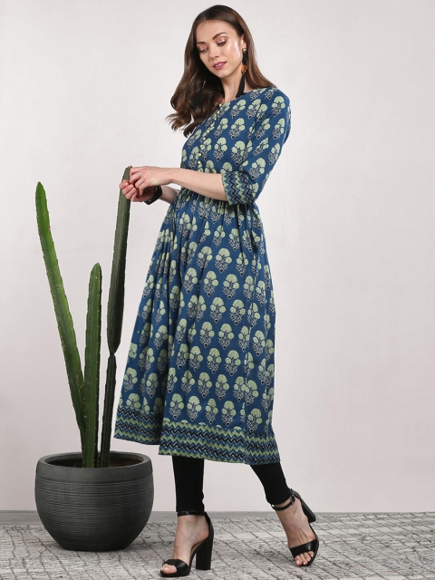 Sangria Women Blue Printed A-Line Kurta