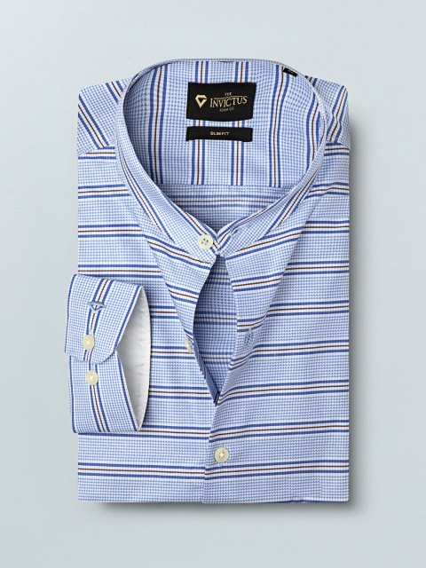 INVICTUS Men Blue & White Slim Fit Striped Casual Shirt