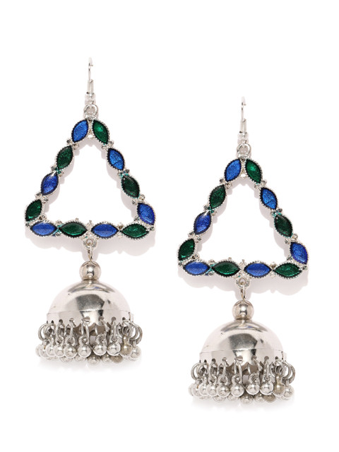 Fida Silver-Toned & Blue Triangular Jhumkas 
Fida Silver-Toned & Blue Triangular Jhumkas