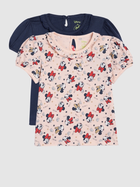 YK Disney Infant Girls Pack of 2 Printed Tops, Peach