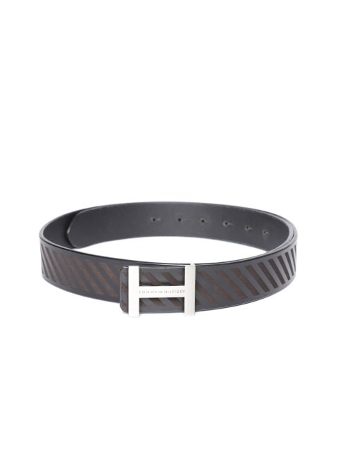 Tommy Hilfiger Men Black Striped Leather Belt