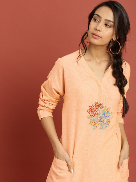 Taavi Women Orange Kantha Angrakha Sustainable Kurta with Pockets & Embroidered Detail
Taavi Women Orange Kantha Angrakha Sustainable Kurta with Pockets & Embroidered Detail