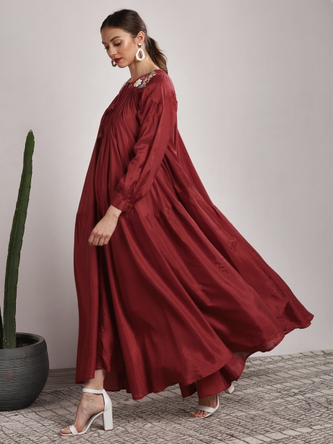 Sangria Women Rust Brown Printed A-Line Dress