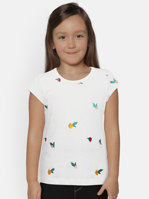 United Colors of Benetton Girls White Embroidered Round Neck T-shirt