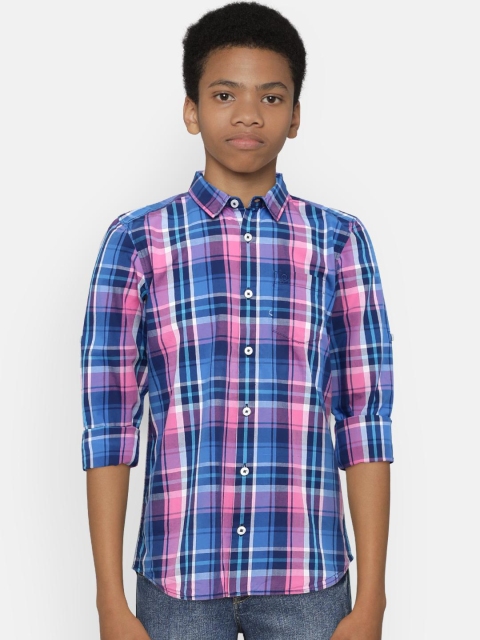United Colors of Benetton Boys Blue & Pink Regular Fit Checked Casual Shirt