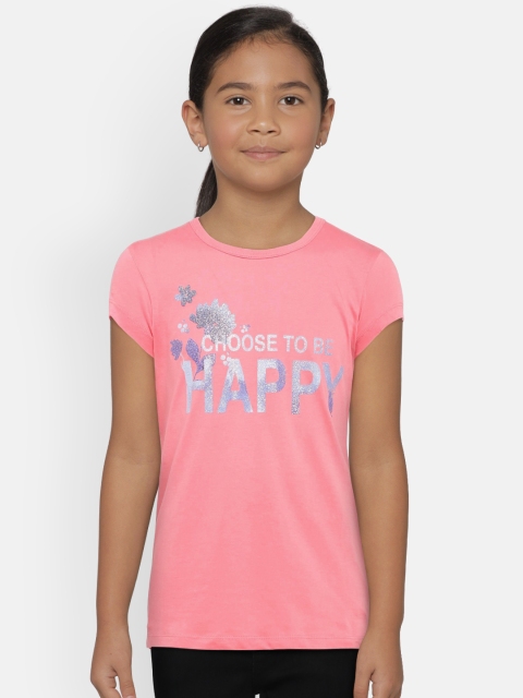 United Colors of Benetton Girls Pink Printed Round Neck T-shirt