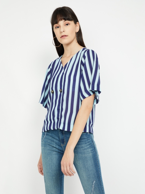CODE by Lifestyle Women Blue Striped Top