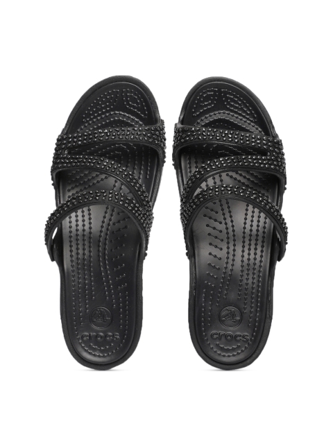 Crocs Women Black Embellished Open Toe Flats