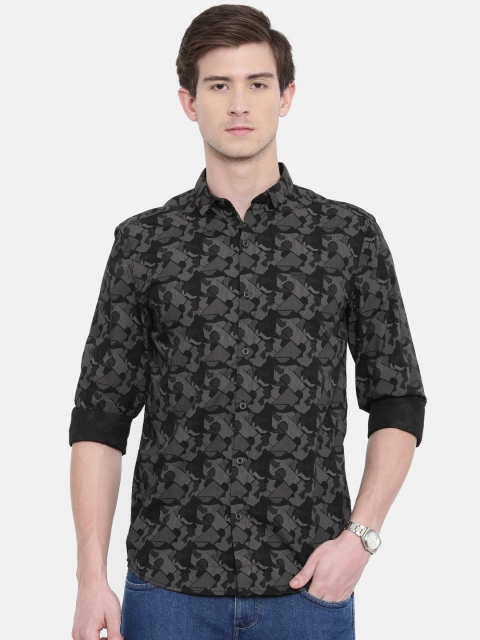 Wrangler Men Black & Grey Slim Fit Printed Casual Shirt