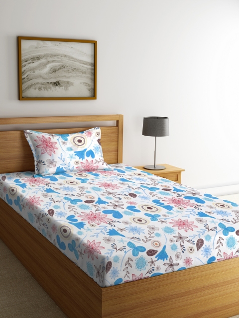 CORE Designed by SPACES White Floral Flat 110 TC 1 Single Bedsheet with 1 Pillow Cover