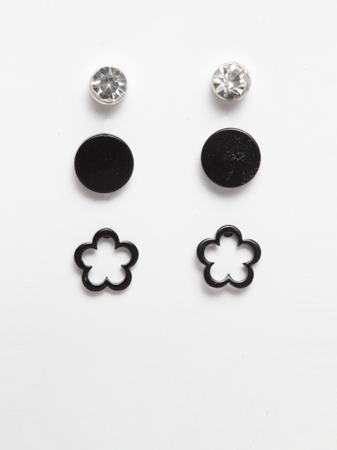 SASSAFRAS Women Set of 3 Black & White Earrings