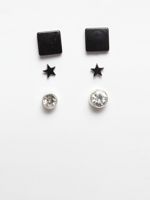 SASSAFRAS Women Set of 3 Black & White Earrings