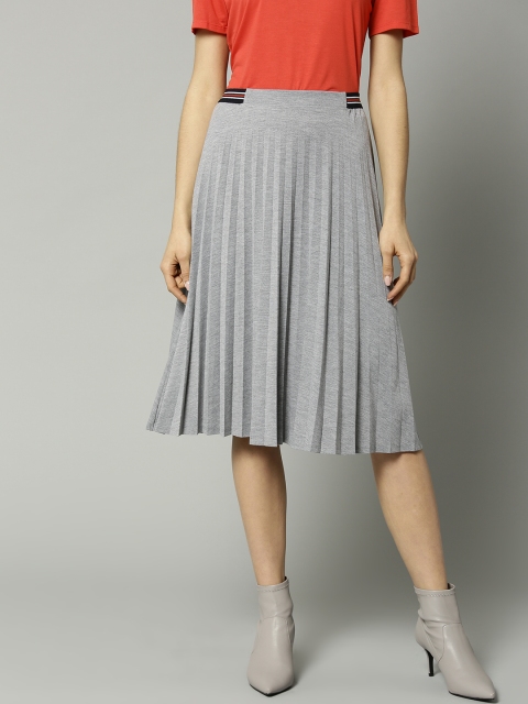 Marks & Spencer Women Grey Melange Solid Accordion Pleated A-Line Skirt