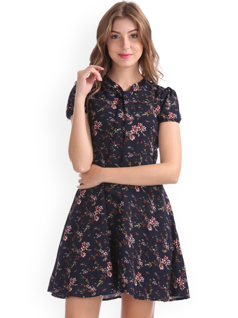 Sugr Women Blue Printed Fit and Flare Dress