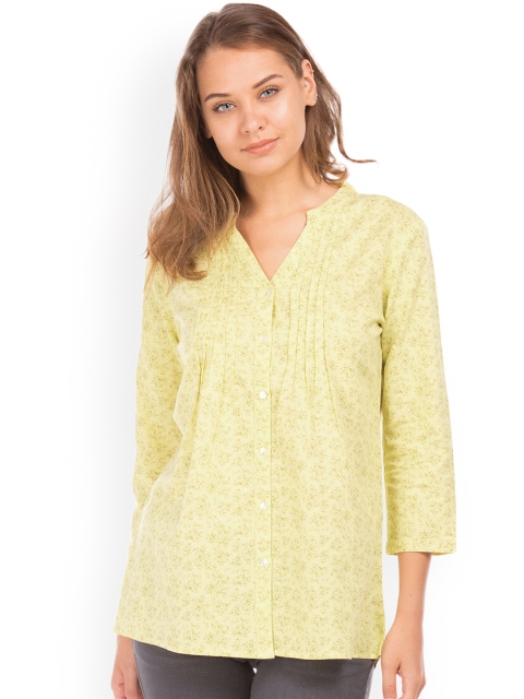 Cherokee Women Yellow Printed Shirt Style Top