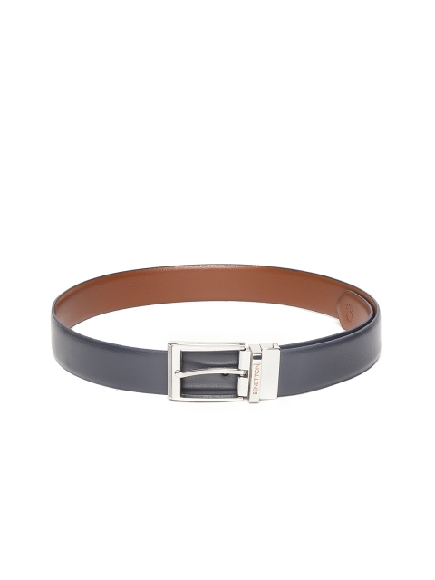 United Colors of Benetton Men Navy Blue & Tan Brown Solid Reversible Leather Belt