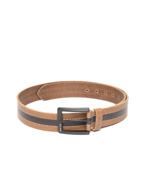 United Colors of Benetton Men Tan Brown & Black Striped Leather Belt
