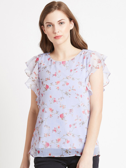 COVER STORY Women Blue Floral Print Top 
COVER STORY Women Blue Floral Print Top