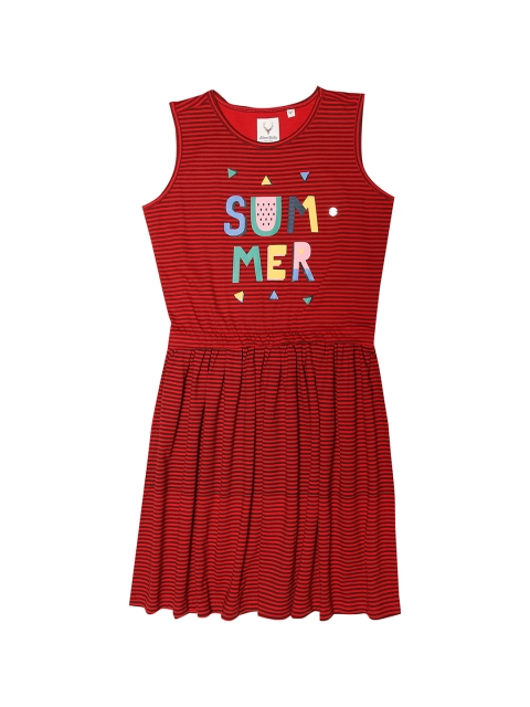 Allen Solly Junior Girls Red Striped Fit and Flare Dress