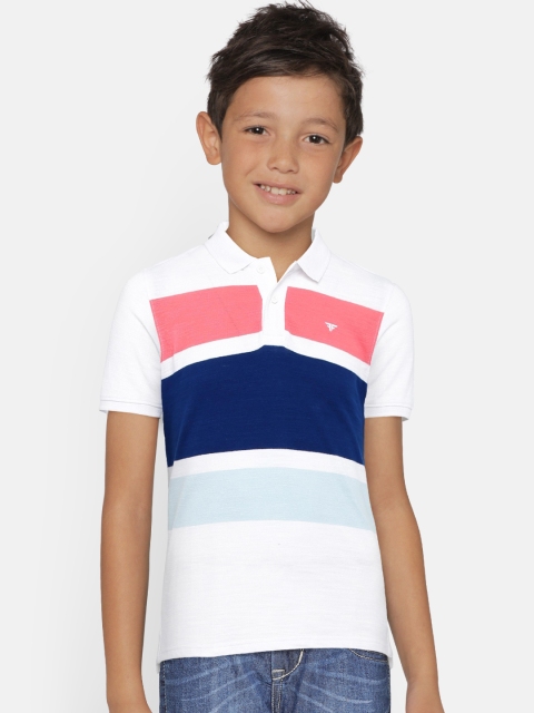 Fame Forever by Lifestyle Boys Coral, White & Blue Striped Polo Collar T-shirt