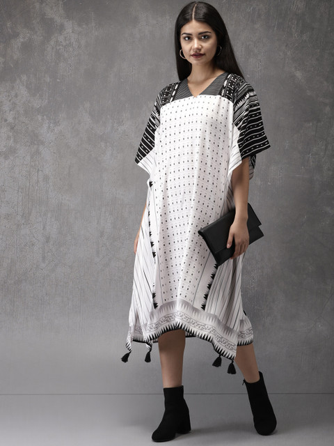 Anouk Women Black & White Printed Kaftan Fusion Kurta 
Anouk Women Black & White Printed Kaftan Fusion Kurta