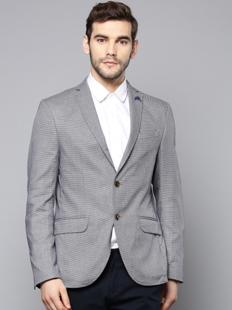 Blackberrys Men Navy Blue & Grey Self Design Slim Fit Single-Breasted Pure Cotton Blazer
Blackberrys Men Navy Blue & Grey Self Design Slim Fit Single-Breasted Pure Cotton Blazer