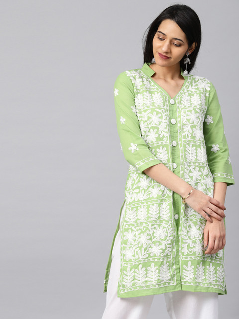 Saadgi Women Green Chikankari Embroidered Kurta 
Saadgi Women Green Chikankari Embroidered Kurta
