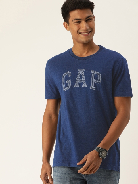 GAP Men Navy Blue Printed Round Neck T-shirt