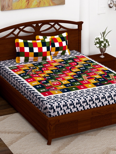 Story@home Multicoloured Graphic Flat 150 TC Cotton Queen Bedsheet with 2 Pillow Covers, Multi
Story@home Multicoloured Graphic Flat 150 TC Cotton Queen Bedsheet with 2 Pillow Covers, Multi
