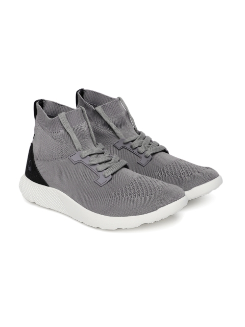 United Colors of Benetton Men Grey Woven Design Mid-Top Sneakers
