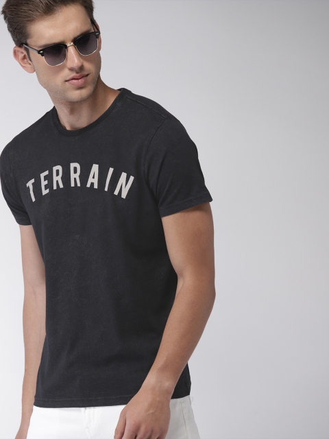 Indian Terrain Men Black Printed Round Neck T-shirt