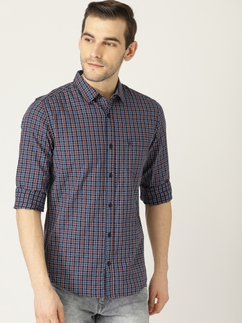 United Colors of Benetton Men Navy Blue & White Regular Fit Checked Casual Shirt
