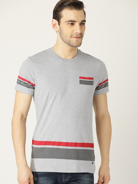 United Colors of Benetton Men Grey Melange Solid Round Neck T-shirt