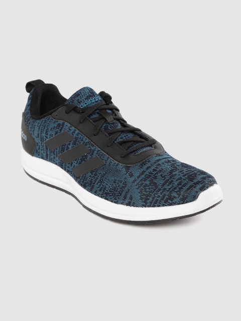 ADIDAS Men Teal Blue & Black Woven Design VIDELL Running Shoes