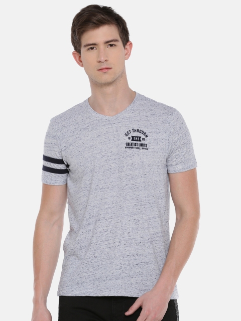 SPYKAR Men Grey Self Design Round Neck T-shirt
