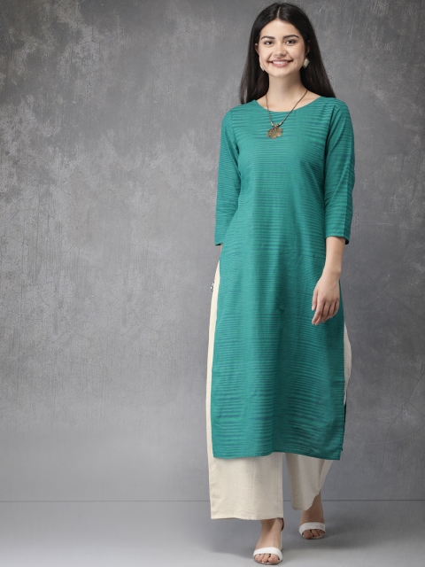 Anouk Women Teal & Cream-Coloured Printed Kurta with Palazzos