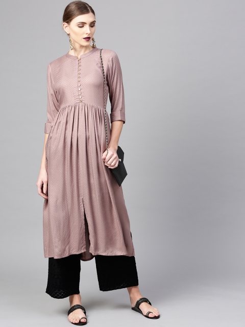 Libas Women Taupe & Black Self Design Kurta with Palazzos