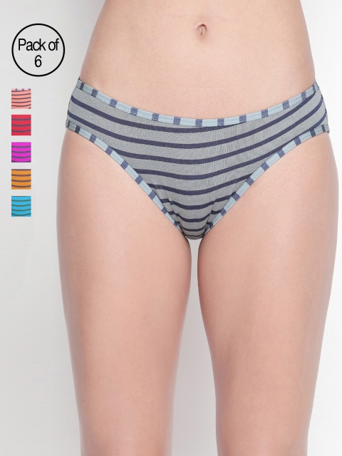 Bodycare Women Pack of 6 Assorted Striped High Cut Briefs