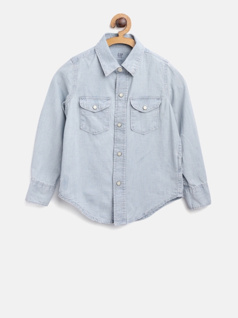GAP Boy Chambray Long Sleeve Shirt, Blue