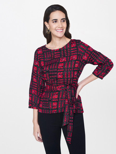 Global Desi Women Red & Black Printed Cinched Waist Top
Global Desi Women Red & Black Printed Cinched Waist Top