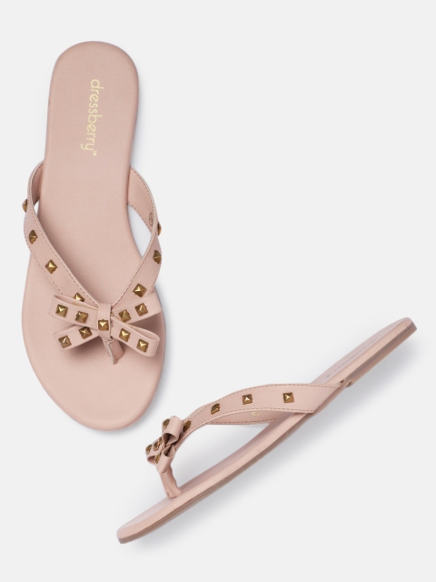 DressBerry Women Nude Embellished Open Toe Flats